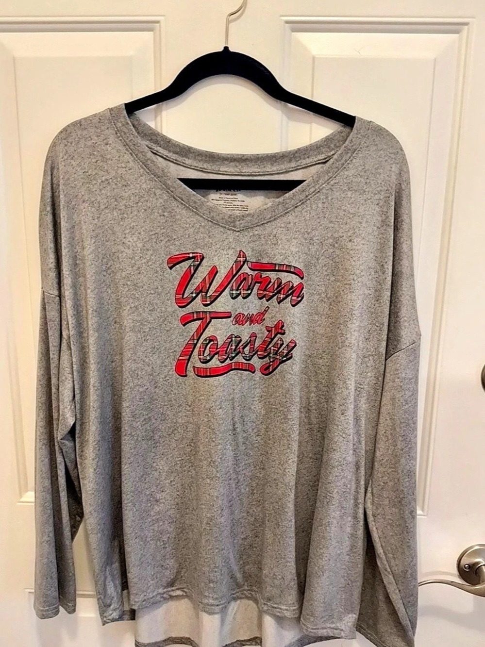 Joyspun Warm and Toasty Graphic Sleep Tee Women's Gray Graphic Long Sleeve Size
